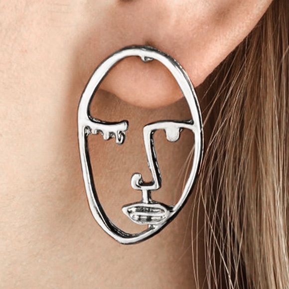 2/$20! Silver Abstract Visage Earrings - Picture 3 of 11